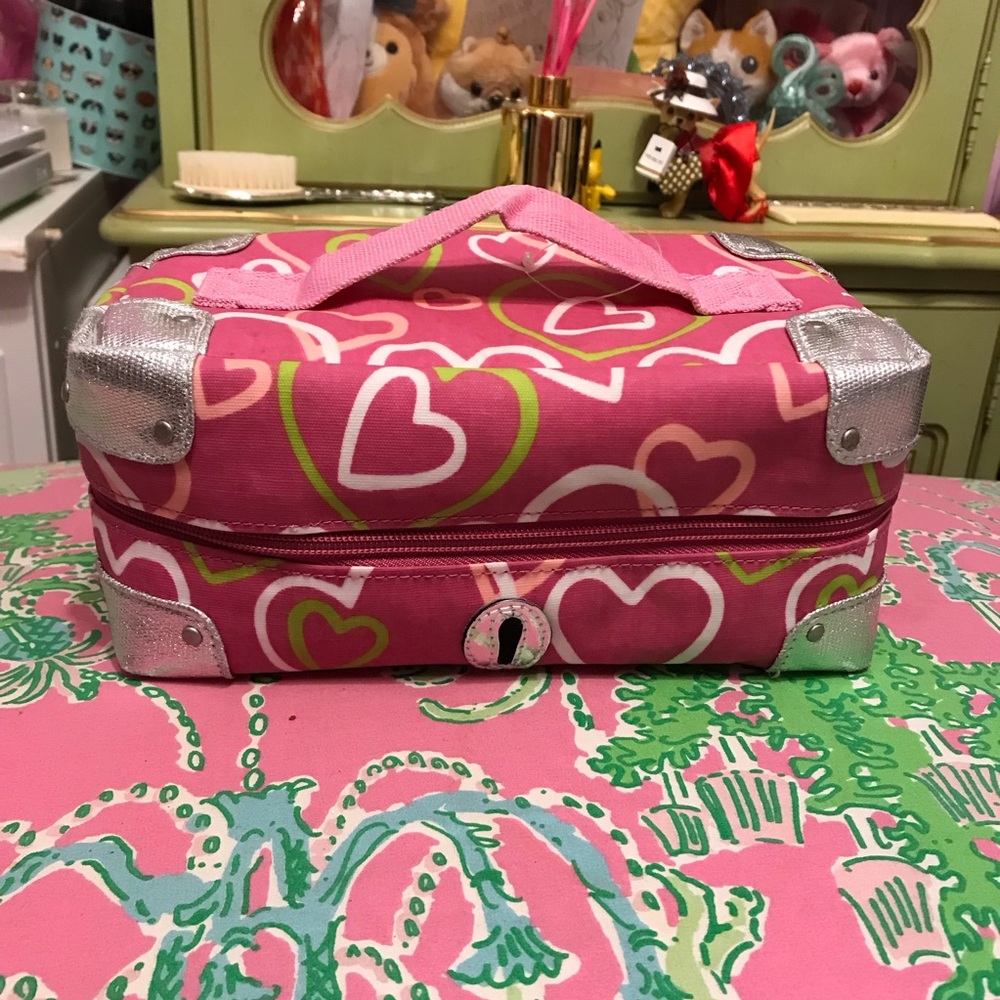 Littlemissmatched Pink Heart Cosmetic Bag with Silver Accents